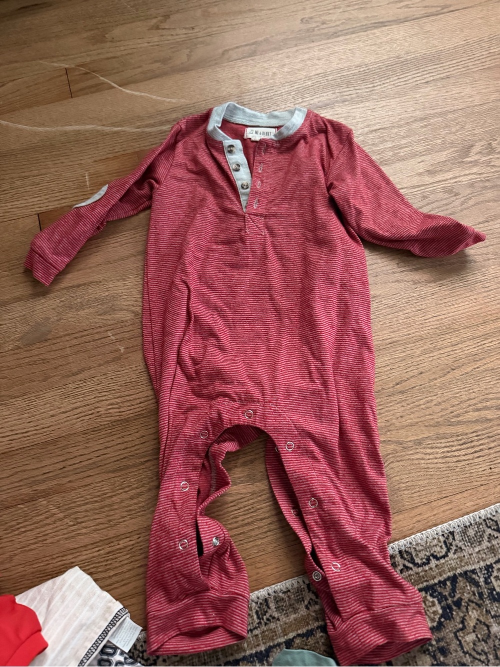 Me and Henry Striped Red Baby Henley Snap One-Piece Bodysuit